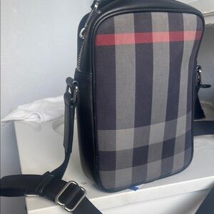 Burberry Black and Gray Messenger Bag with Signature Check Pattern